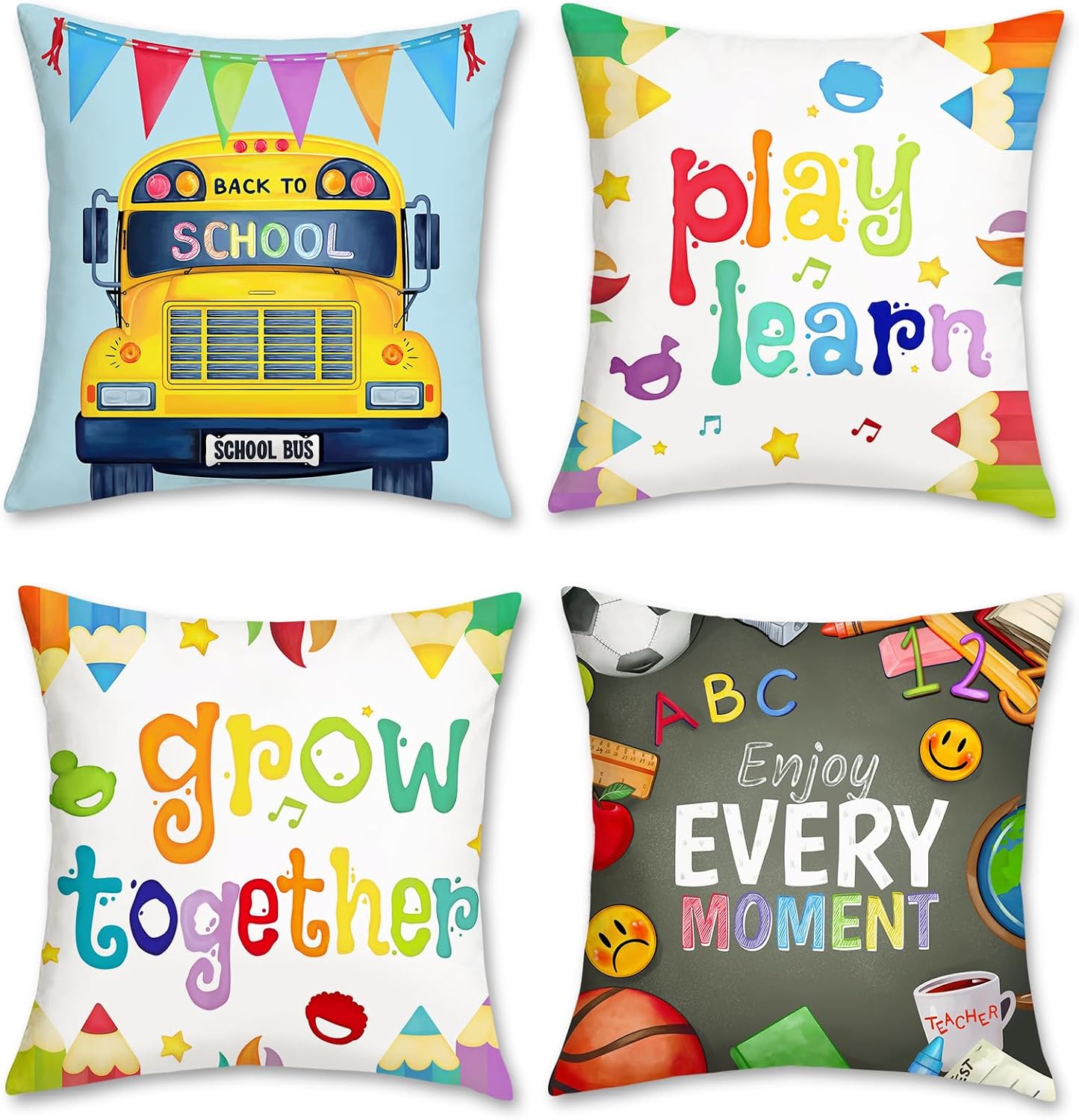 Kids Education Motivation - Set di 4 Federe per Cuscini